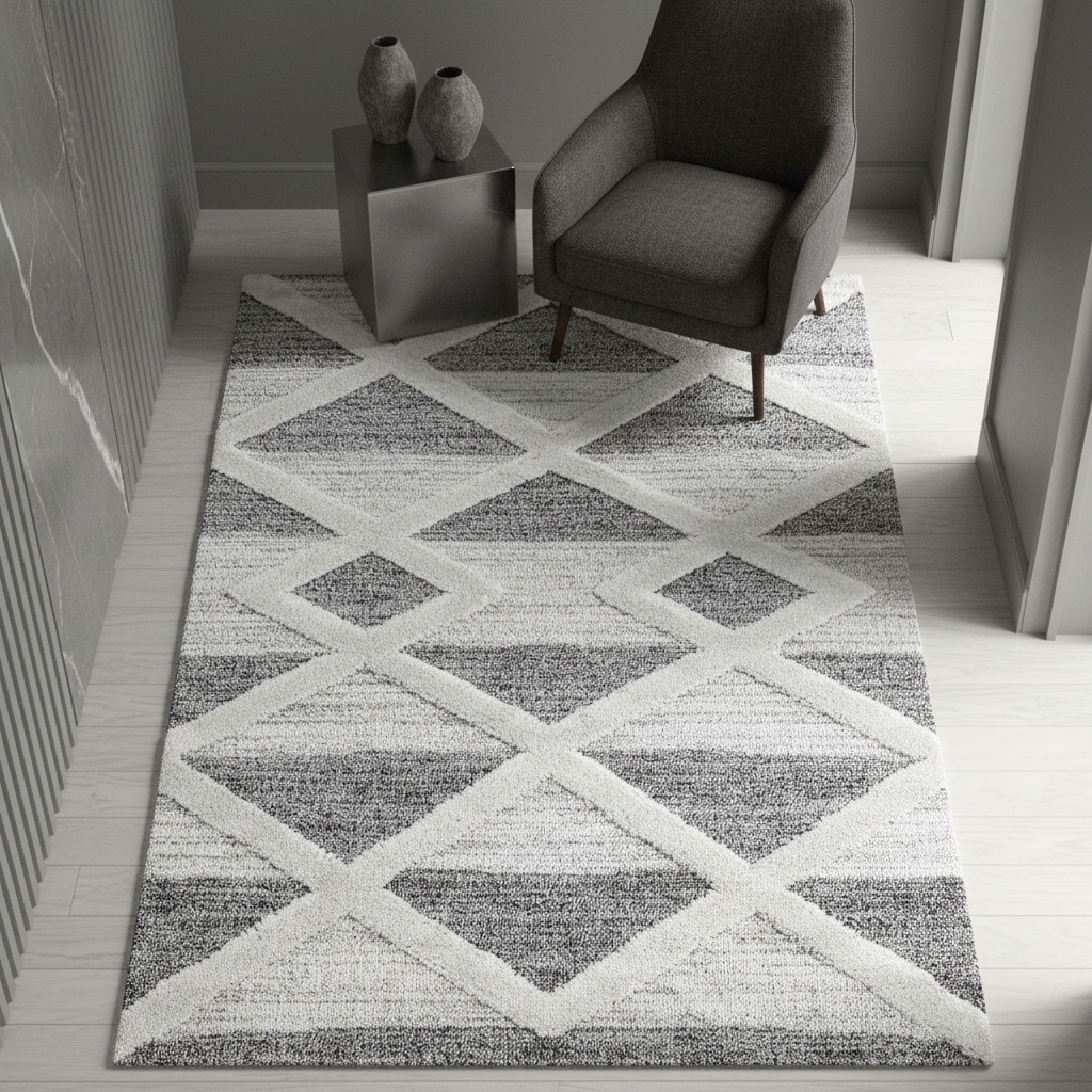 3D Hochflor-Teppich Dreiecks-Streifen – Waschbar | Grafischer Hoch-Tief-Effekt | 2,00 cm Florhöhe für Wohnkomfort – Ansicht 4