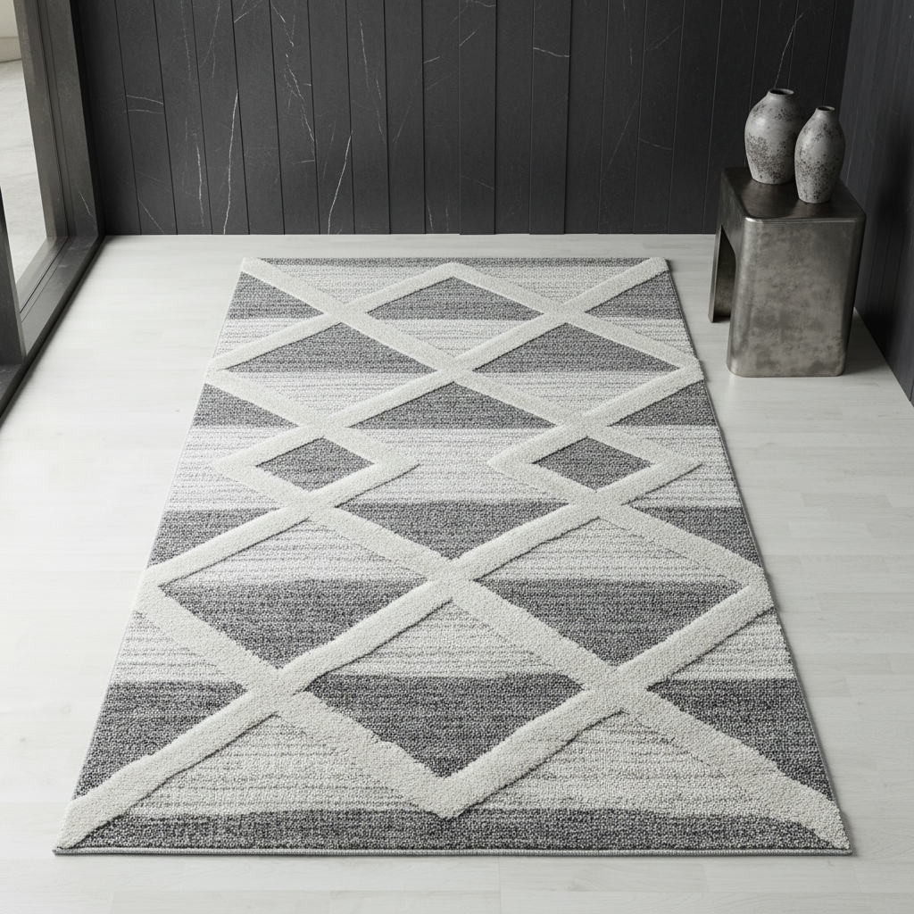 3D Hochflor-Teppich Dreiecks-Streifen – Waschbar | Grafischer Hoch-Tief-Effekt | 2,00 cm Florhöhe für Wohnkomfort – Ansicht 2