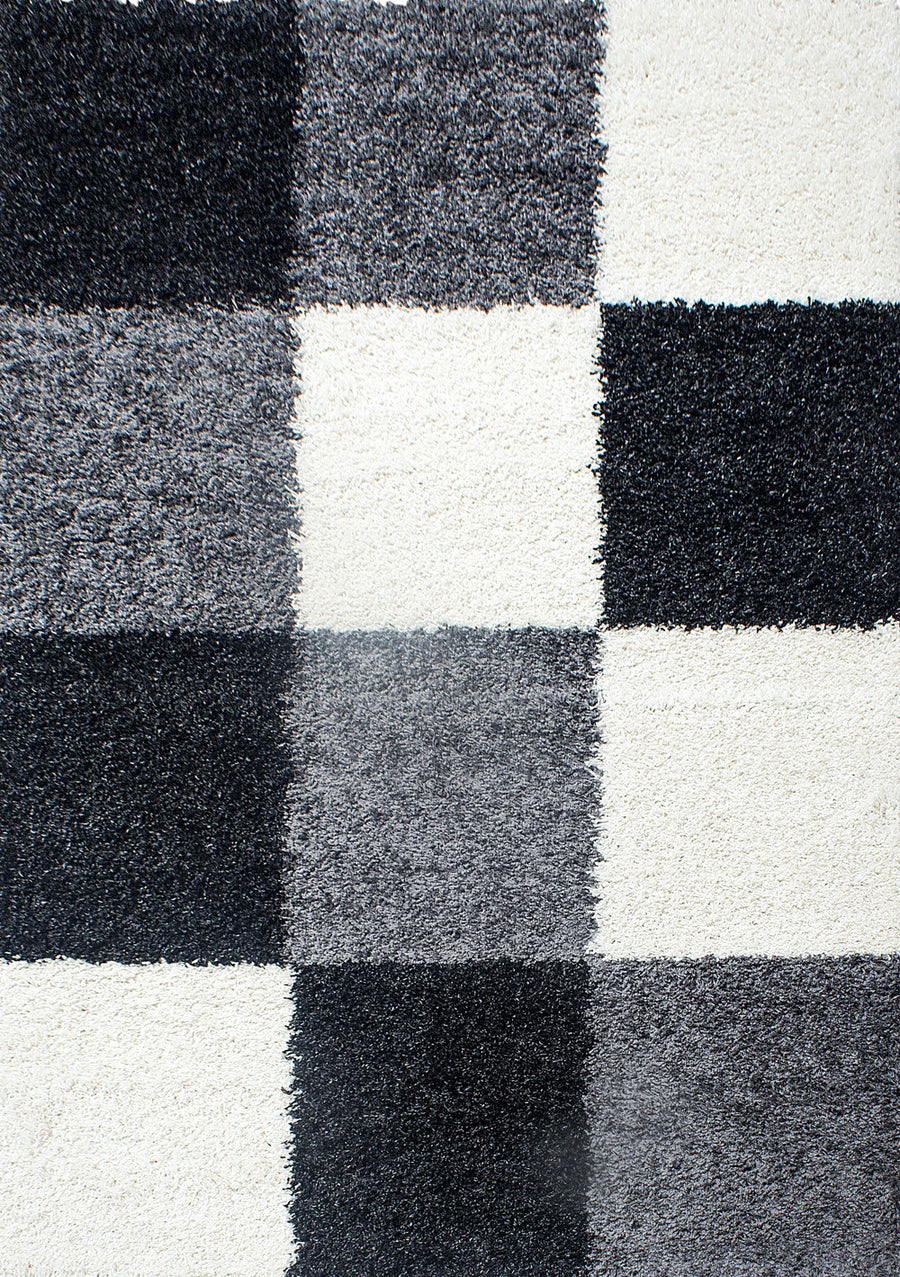 Teppich Hochflor Karo Polypropylen Wohnzimmer Shaggy_Läufer_