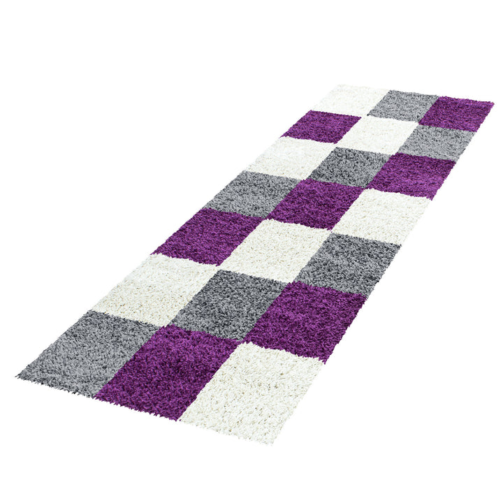 Teppich Hochflor Karo Polypropylen Wohnzimmer Shaggy_Läufer_