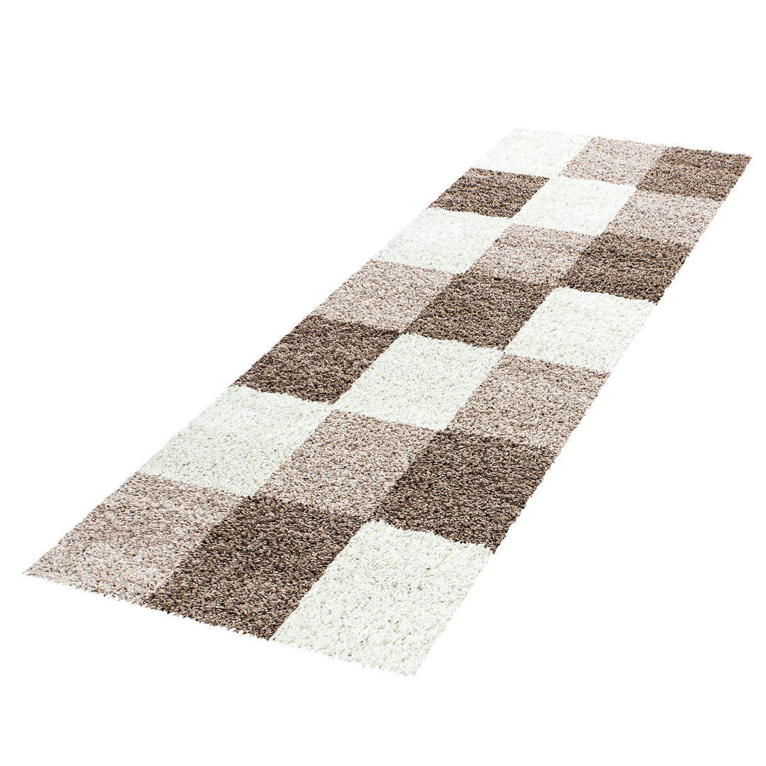 Teppich Hochflor Karo Polypropylen Wohnzimmer Shaggy_Läufer_