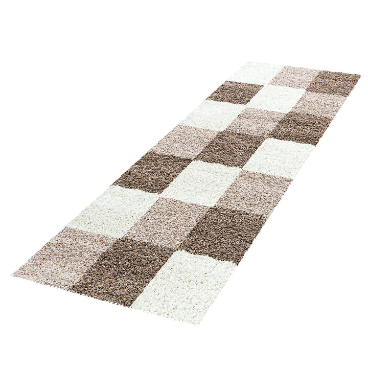 Teppich Hochflor Karo Polypropylen Wohnzimmer Shaggy_Läufer_