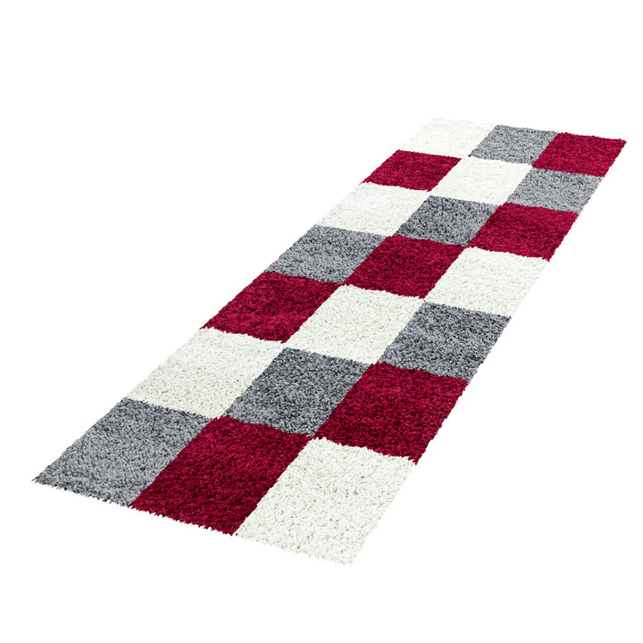 Teppich Hochflor Karo Polypropylen Wohnzimmer Shaggy_Läufer_
