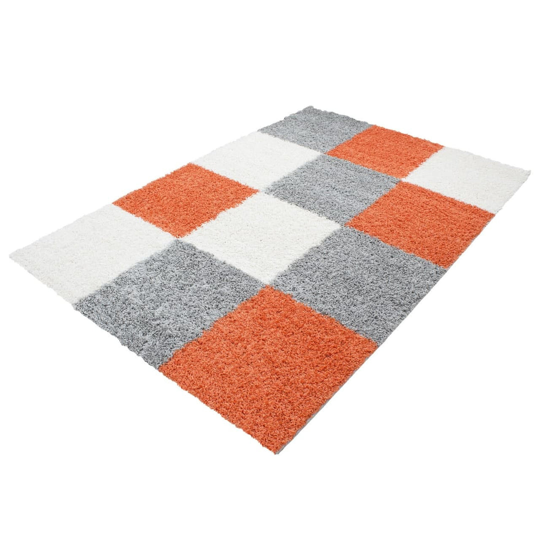 Teppich Hochflor Karo Polypropylen Wohnzimmer Shaggy Terrakotta Läufer 60x110_Läufer_