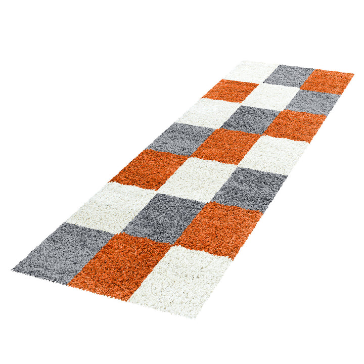 Teppich Hochflor Karo Polypropylen Wohnzimmer Shaggy_Läufer_