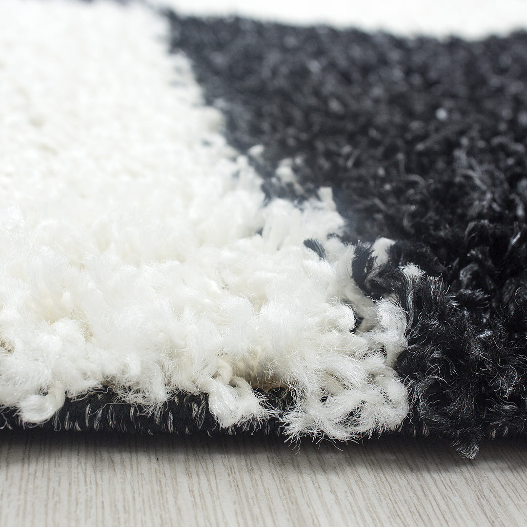 Teppich Hochflor Karo Polypropylen Wohnzimmer Shaggy_Läufer_