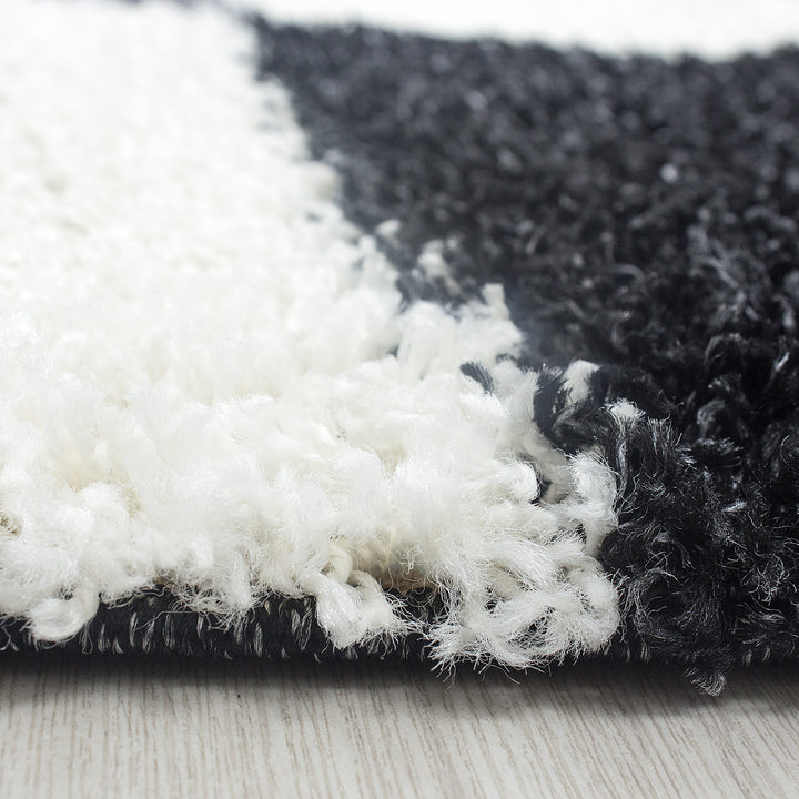 Teppich Hochflor Karo Polypropylen Wohnzimmer Shaggy_Läufer_