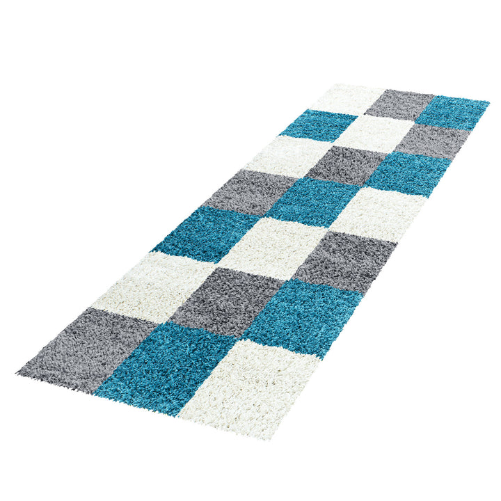 Teppich Hochflor Karo Polypropylen Wohnzimmer Shaggy_Läufer_