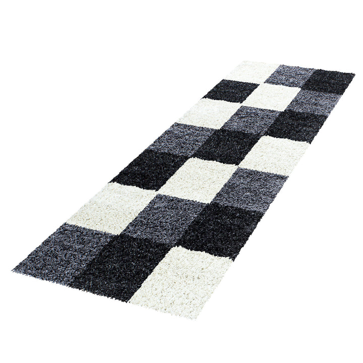 Teppich Hochflor Karo Polypropylen Wohnzimmer Shaggy_Läufer_