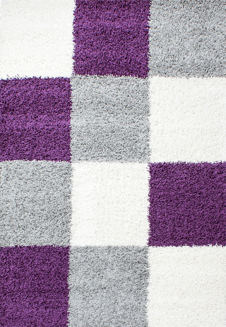 Teppich Hochflor Karo Polypropylen Wohnzimmer Shaggy_Läufer_