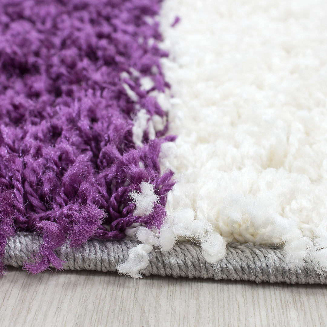 Teppich Hochflor Karo Polypropylen Wohnzimmer Shaggy_Läufer_