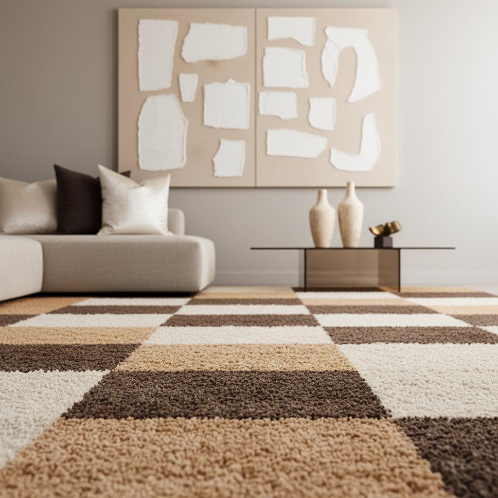 Teppich Hochflor Karo Polypropylen Wohnzimmer Shaggy_Läufer_