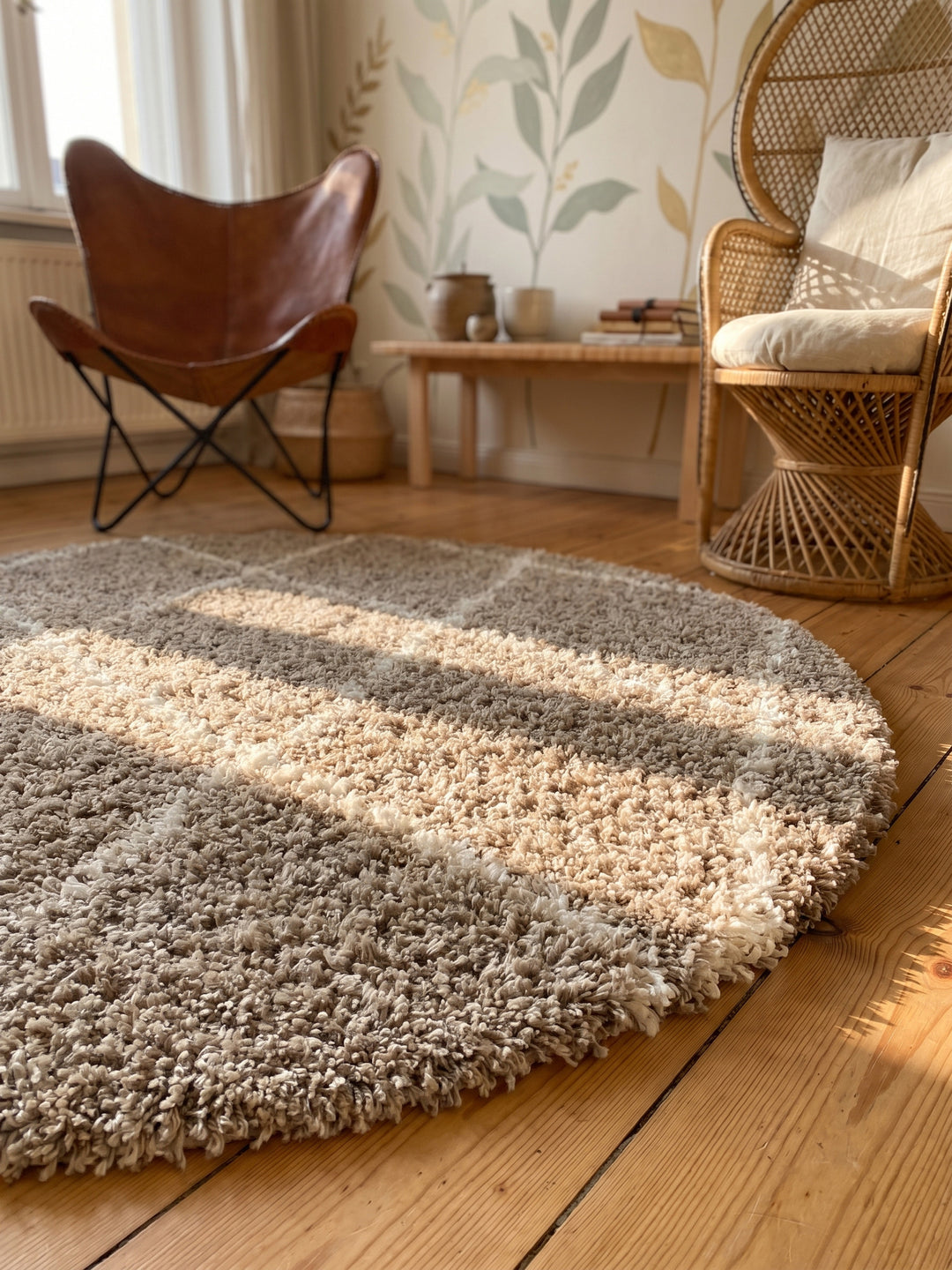 Teppich Beige rund Textur Nahaufnahme Detail_