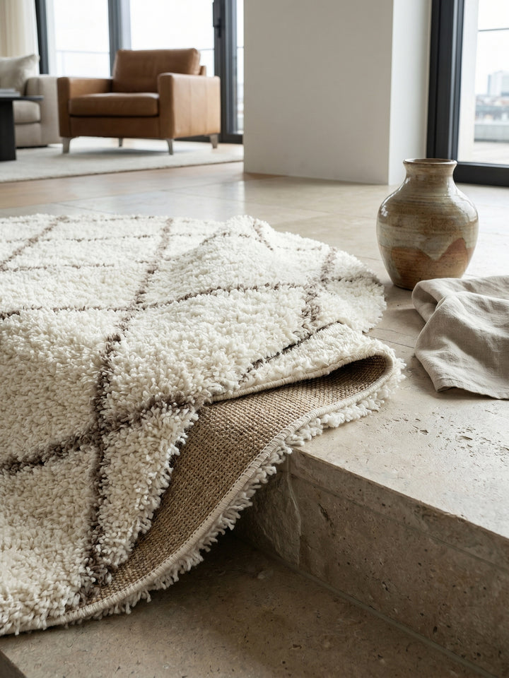 Teppich Cream rund Wohnaccessoire Deko_