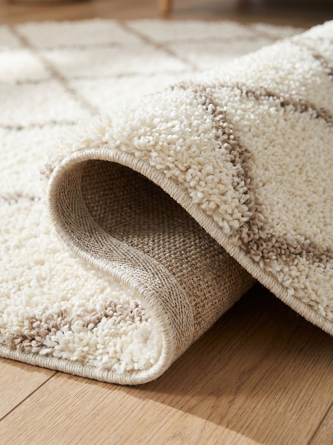 Teppich Cream rund Kante Rückseite_