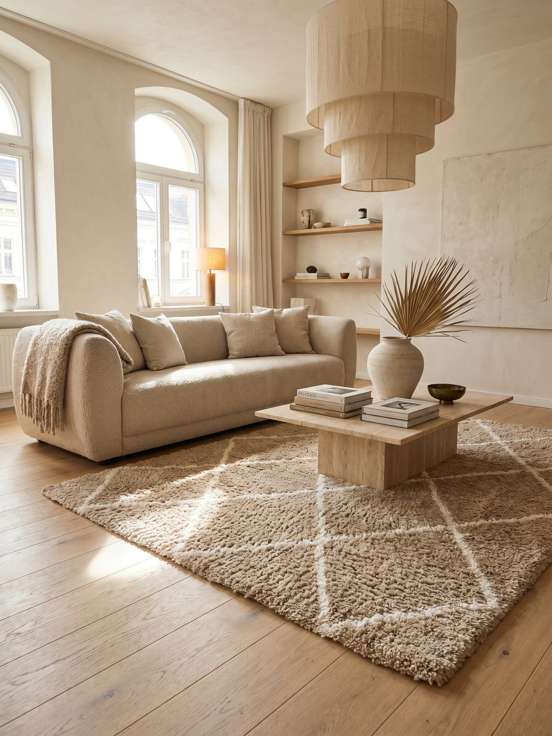 Teppich Beige rechteckig im Wohnzimmer Einrichtungsidee_