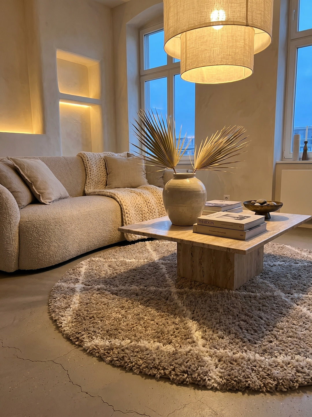 Teppich Beige rund Wohnidee gemütlich_