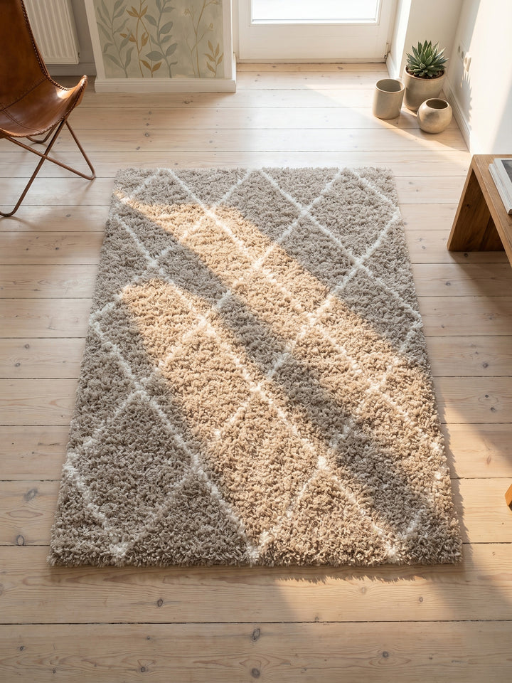 Teppich Beige rechteckig Muster Draufsicht_