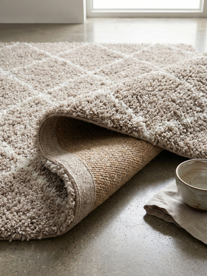 Teppich Beige rechteckig Wohnaccessoire Deko_