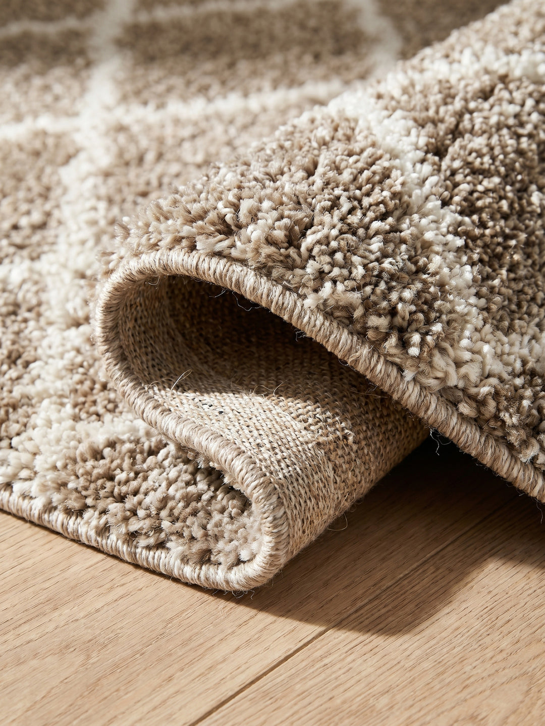 Teppich Beige rechteckig Kante Rückseite_
