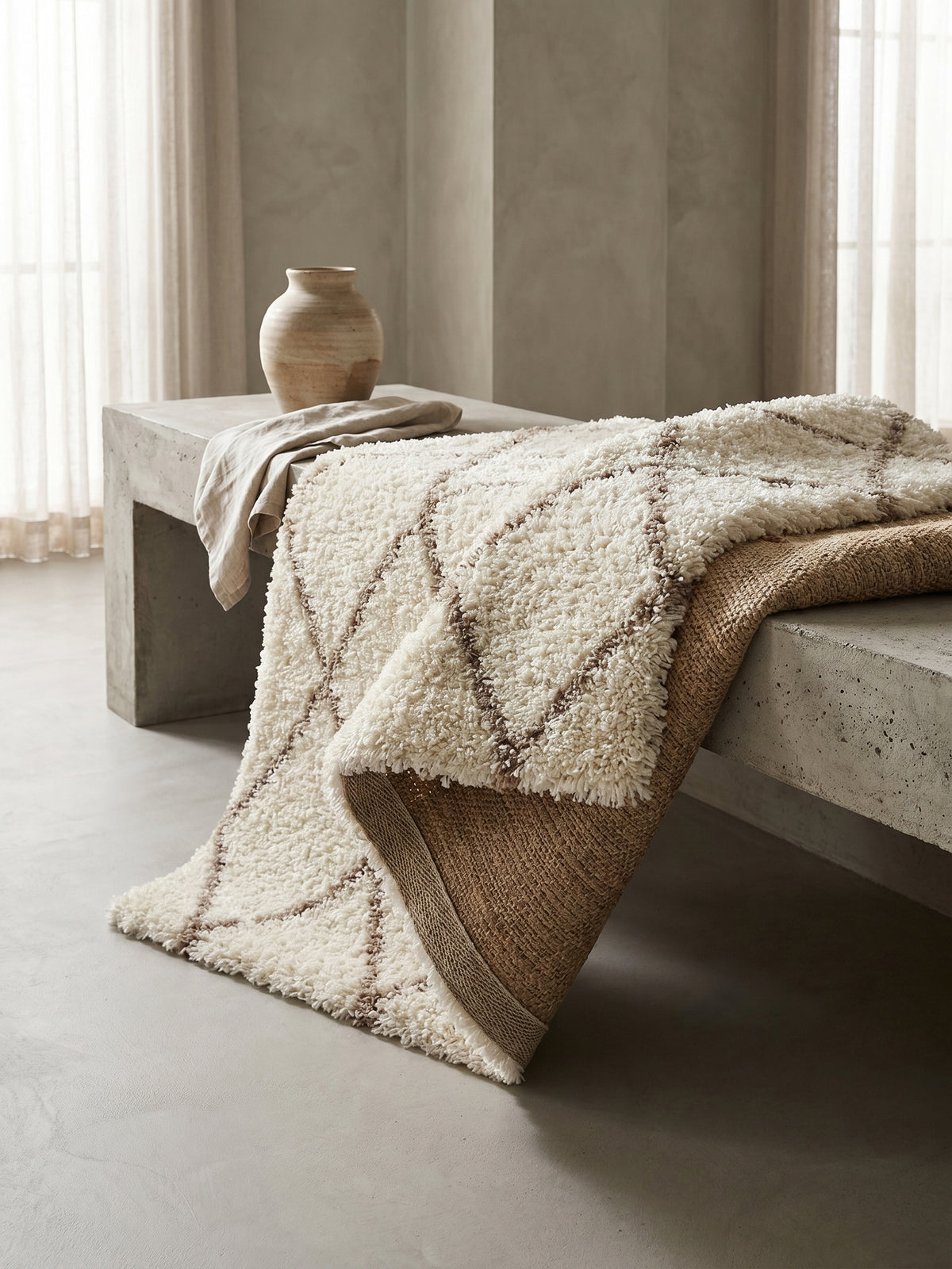 Teppich Cream rechteckig Wohnaccessoire Deko_