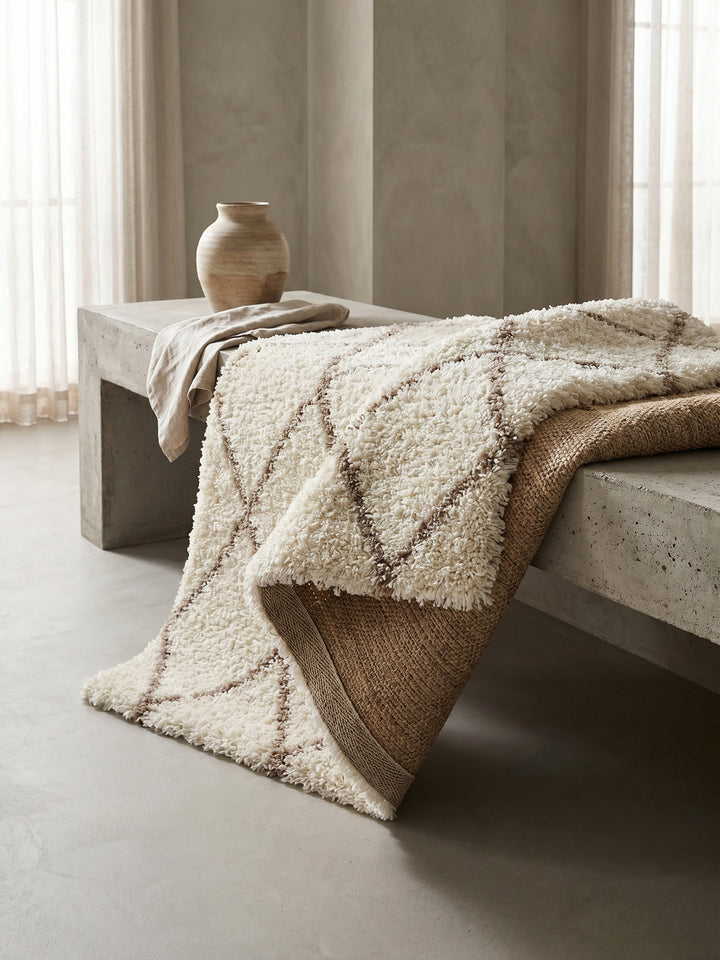 Teppich Cream rechteckig Wohnaccessoire Deko_