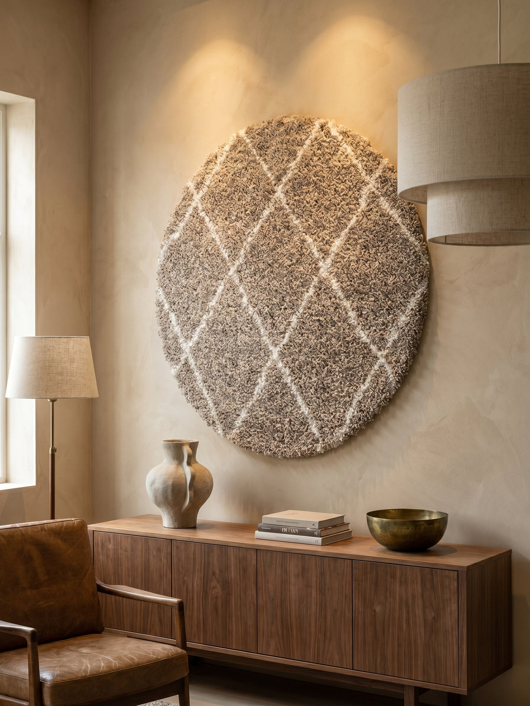Teppich Beige rund Wandteppich Wanddeko_