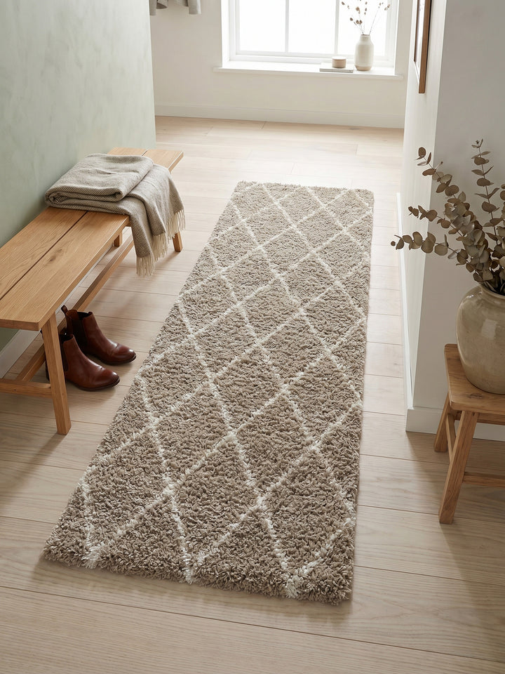 Teppich Beige Läufer Muster Draufsicht_