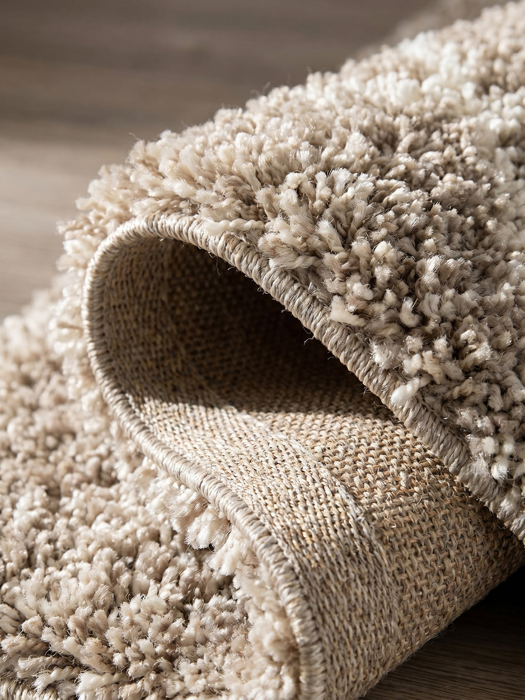 Teppich Beige Läufer Kante Rückseite_
