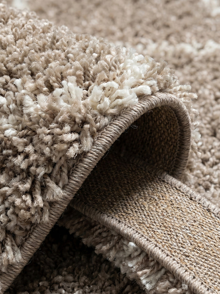 Teppich Beige rund Kante Rückseite_