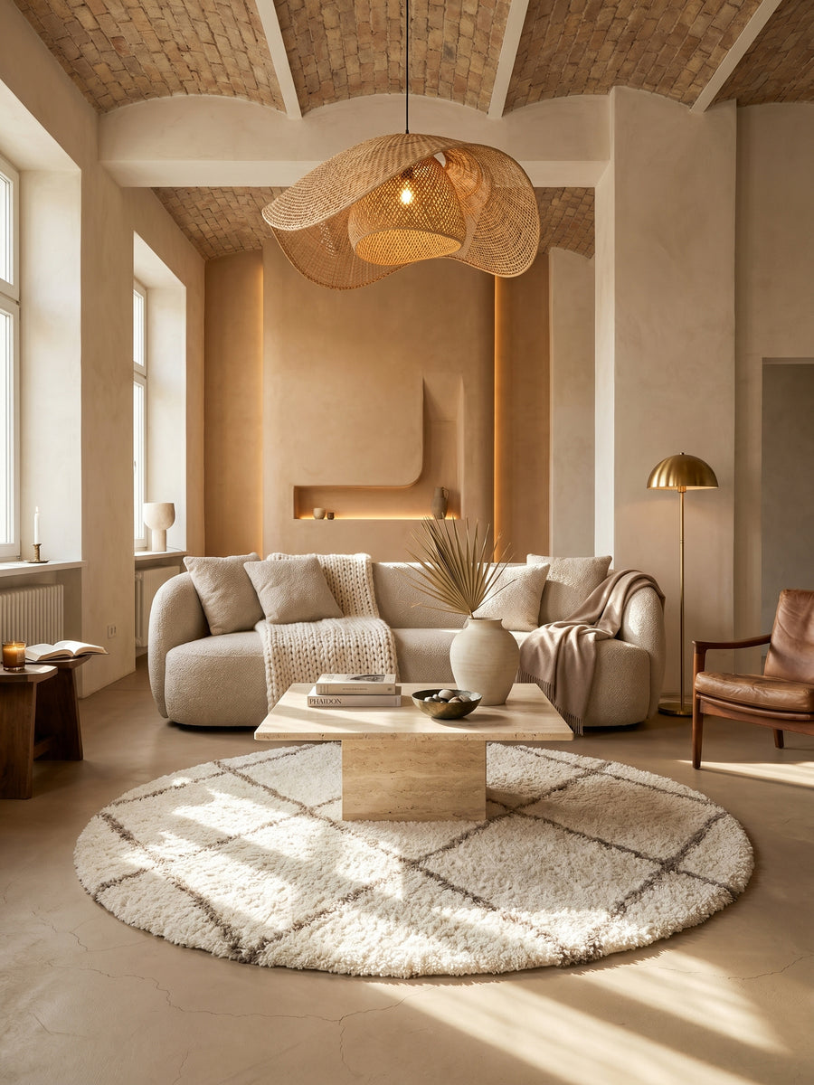 Teppich Cream rund im Wohnzimmer Einrichtungsidee_