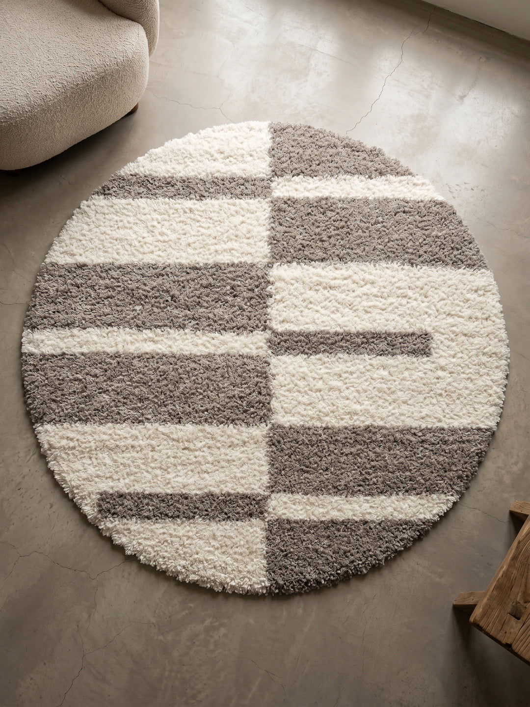 Teppich Beige rund Muster Draufsicht_