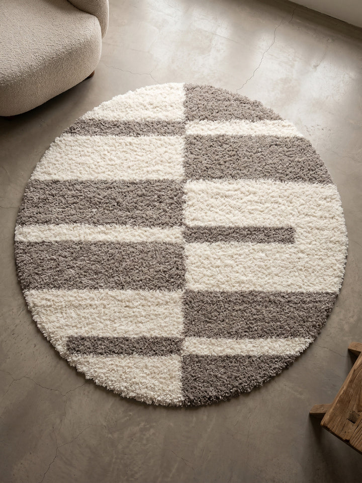 Teppich Beige rund Muster Draufsicht_