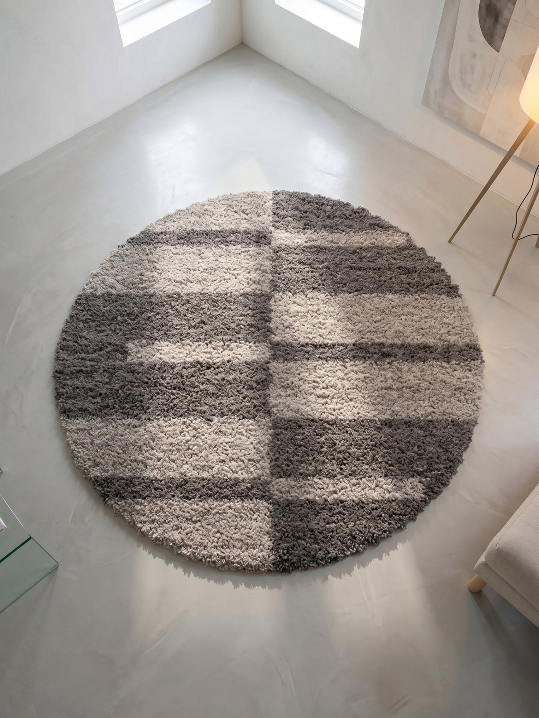 Teppich Taupe rund Muster Draufsicht_