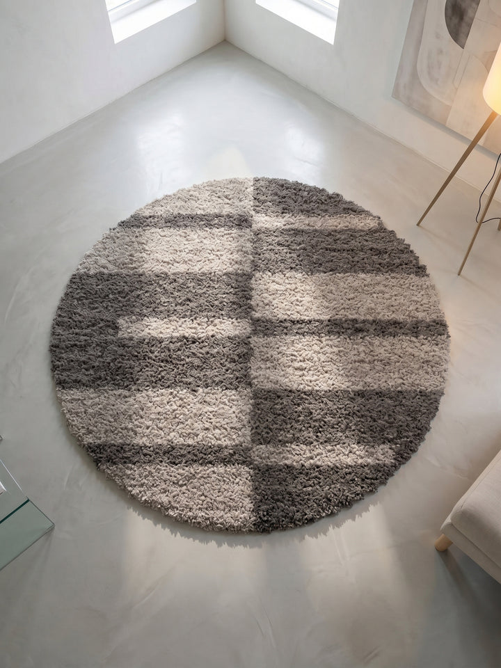 Teppich Taupe rund Muster Draufsicht_