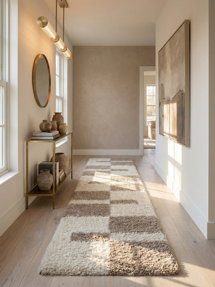 Teppich Beige Läufer im Wohnzimmer Einrichtungsidee_