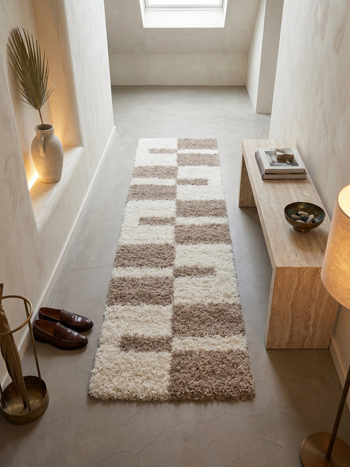 Teppich Beige Läufer Muster Draufsicht_