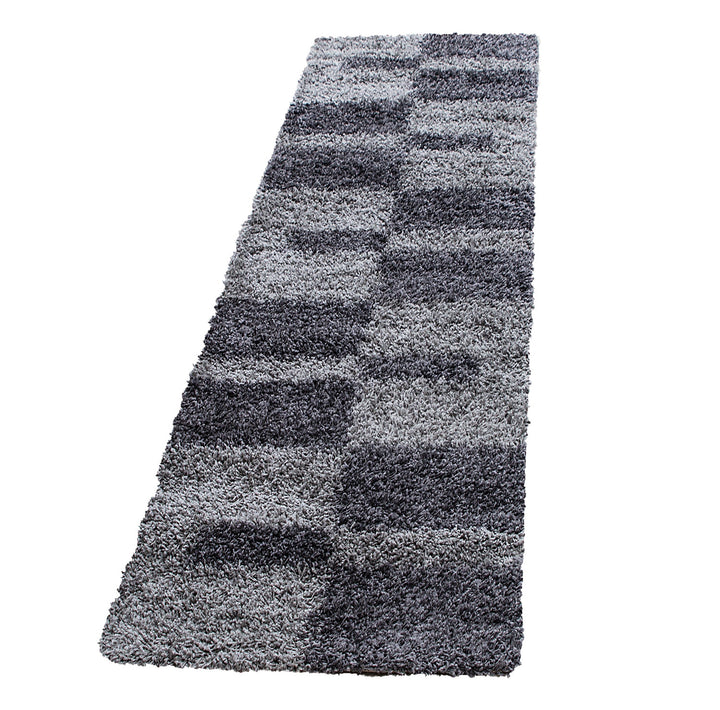 Teppich Hochflor Shaggy Karo Design Polypropylen Wohnzimmer_Läufer_
