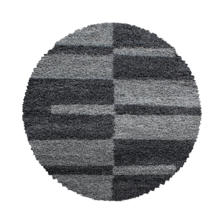Teppich Hochflor Shaggy Karo Design Polypropylen Wohnzimmer_Rund_