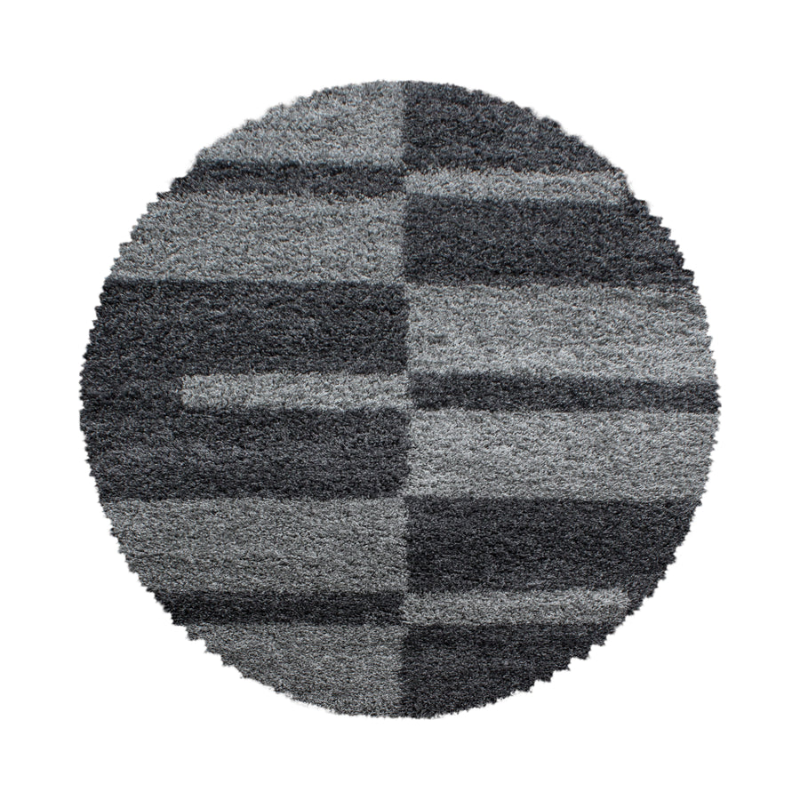 Teppich Hochflor Shaggy Karo Design Polypropylen Wohnzimmer_Rund_