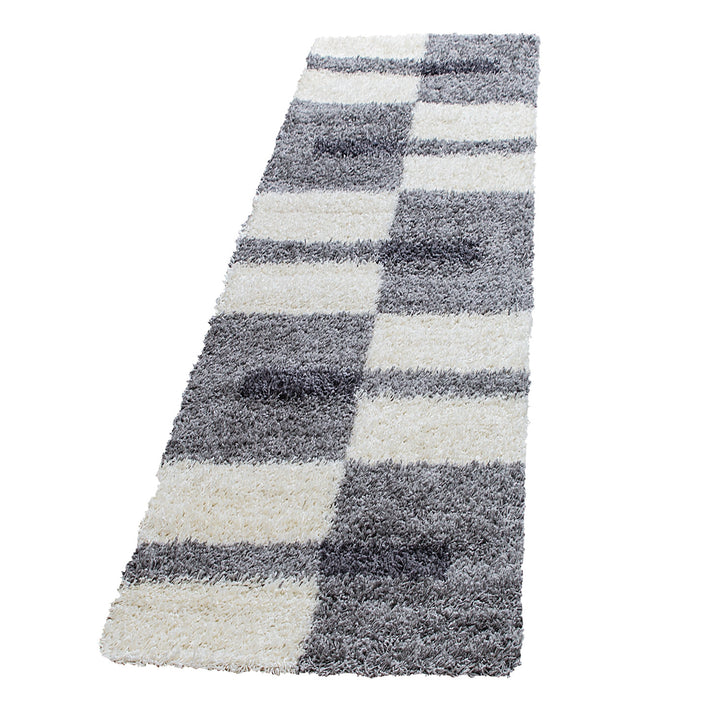 Teppich Hochflor Shaggy Karo Design Polypropylen Wohnzimmer_Läufer_