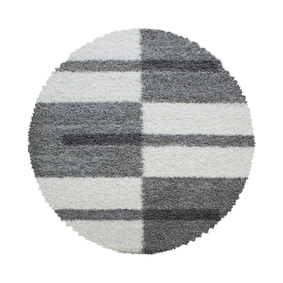 Teppich Hochflor Shaggy Karo Design Polypropylen Wohnzimmer_Rund_