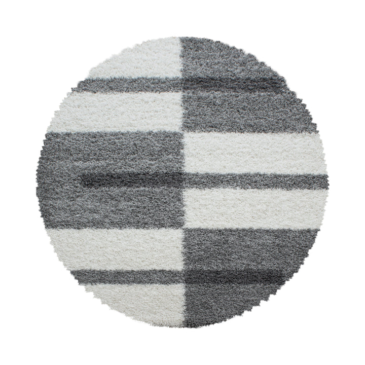 Teppich Hochflor Shaggy Karo Design Polypropylen Wohnzimmer_Rund_