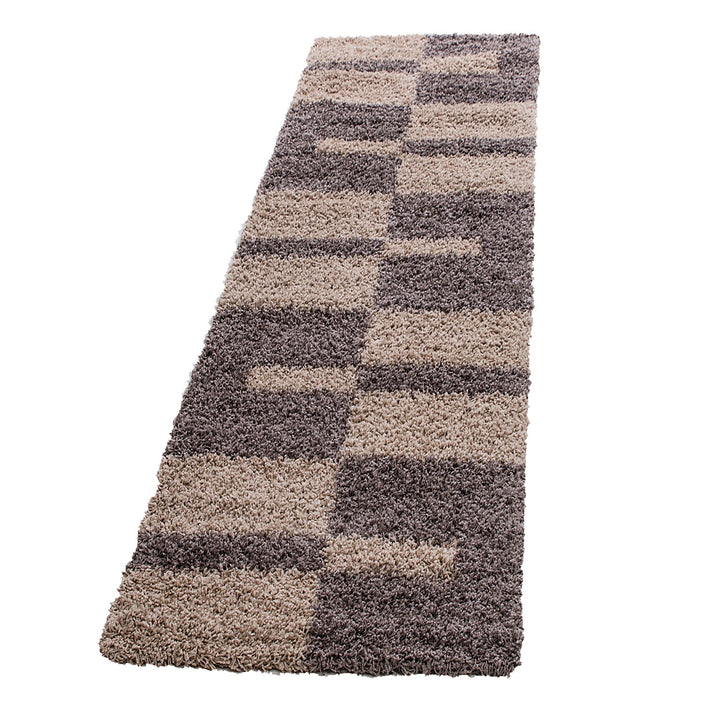 Teppich Hochflor Shaggy Karo Design Polypropylen Wohnzimmer_Läufer_