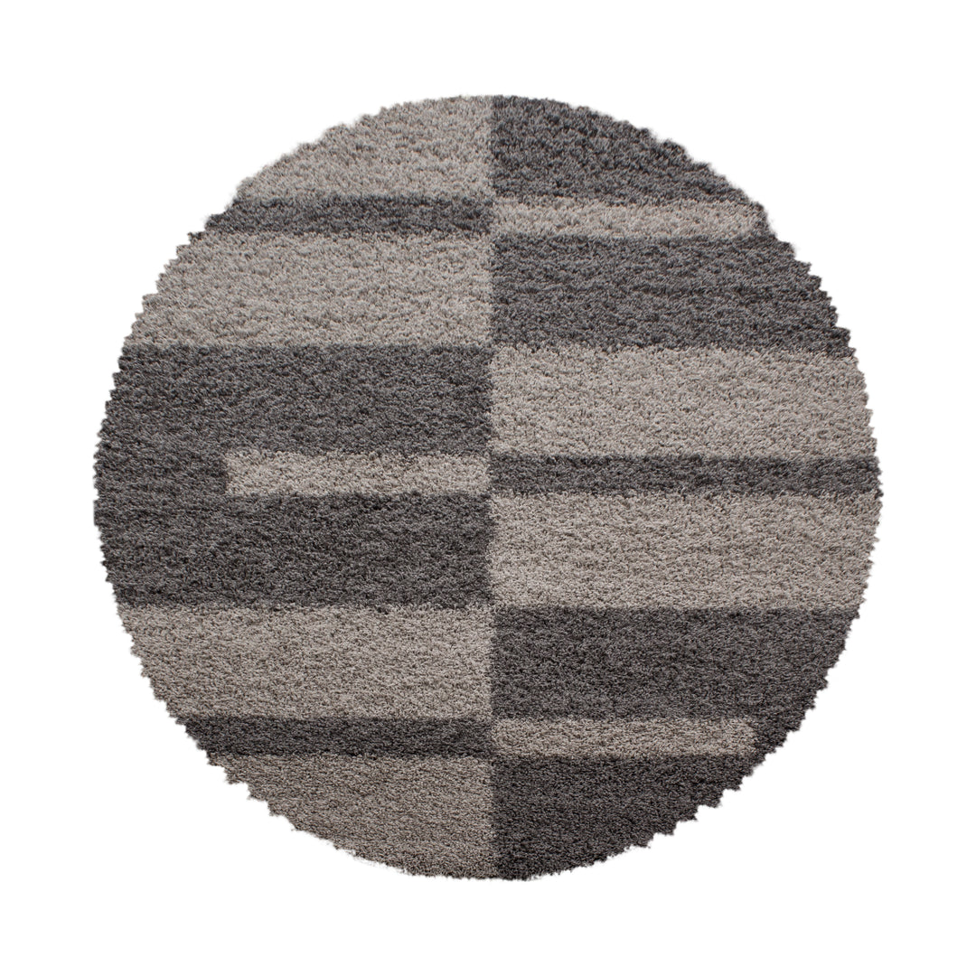 Teppich Hochflor Shaggy Karo Design Polypropylen Wohnzimmer_Rund_