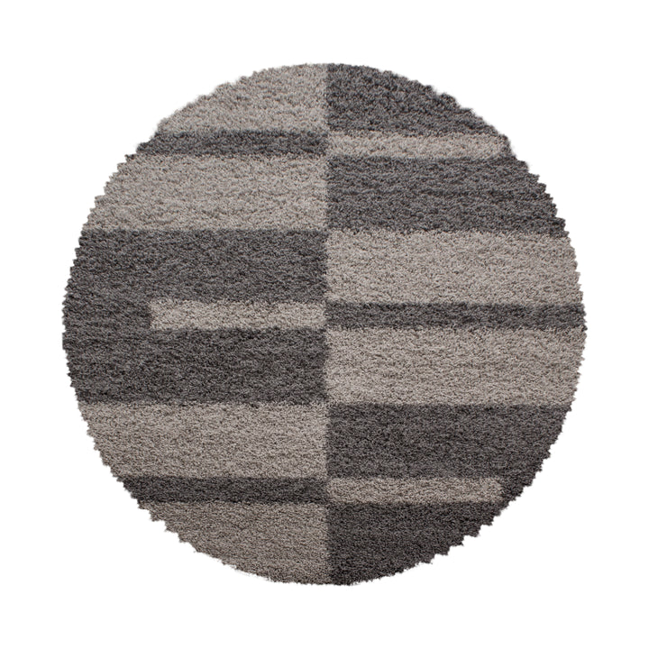 Teppich Hochflor Shaggy Karo Design Polypropylen Wohnzimmer_Rund_
