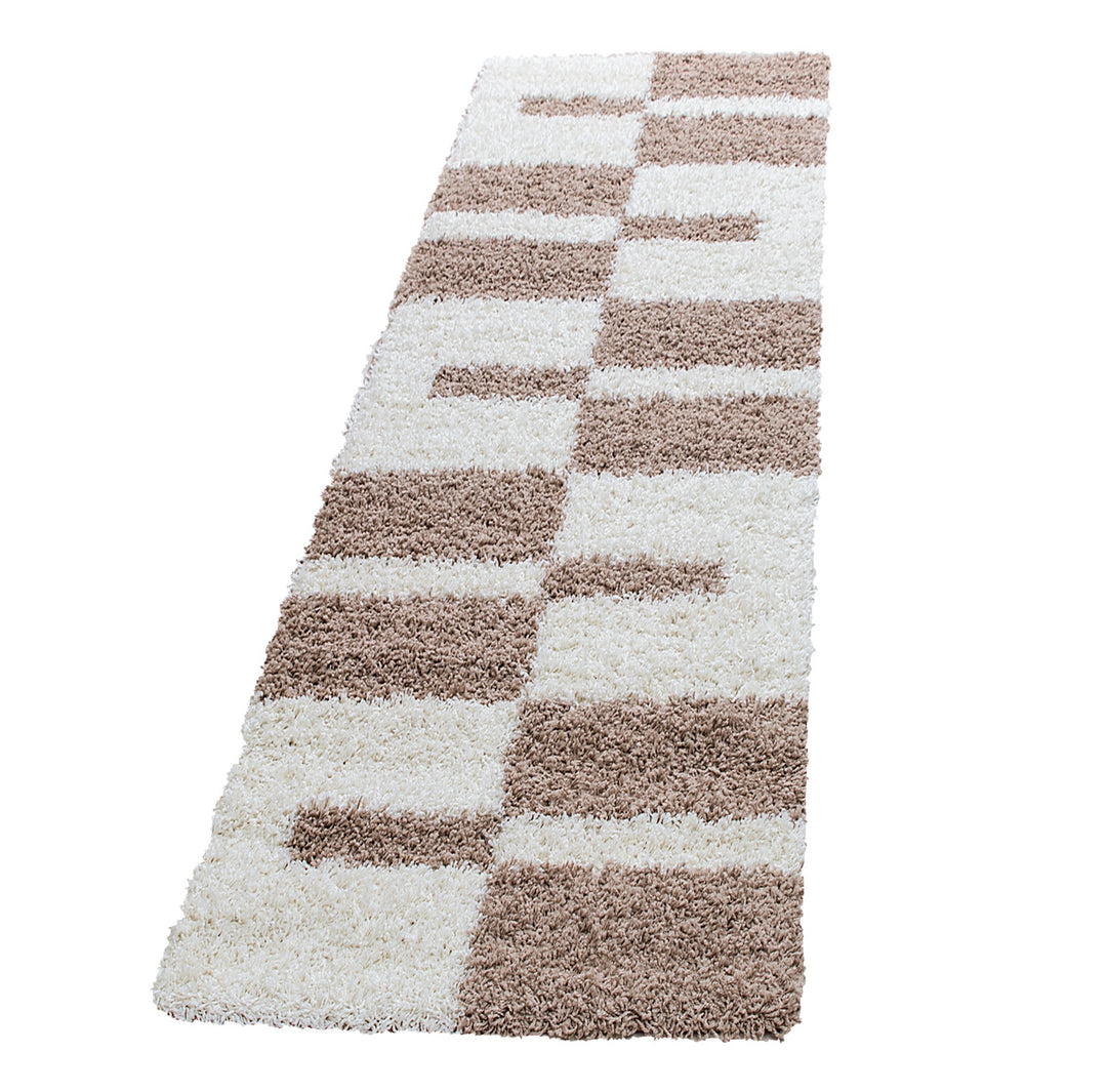 Teppich Hochflor Shaggy Karo Design Polypropylen Wohnzimmer_Läufer_