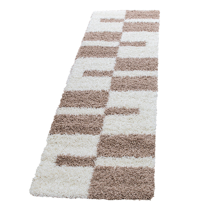 Teppich Hochflor Shaggy Karo Design Polypropylen Wohnzimmer_Läufer_