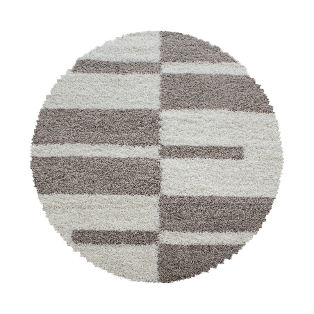 Teppich Hochflor Shaggy Karo Design Polypropylen Wohnzimmer_Rund_
