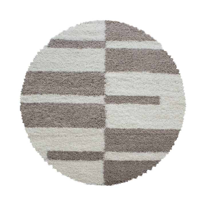Teppich Hochflor Shaggy Karo Design Polypropylen Wohnzimmer_Rund_